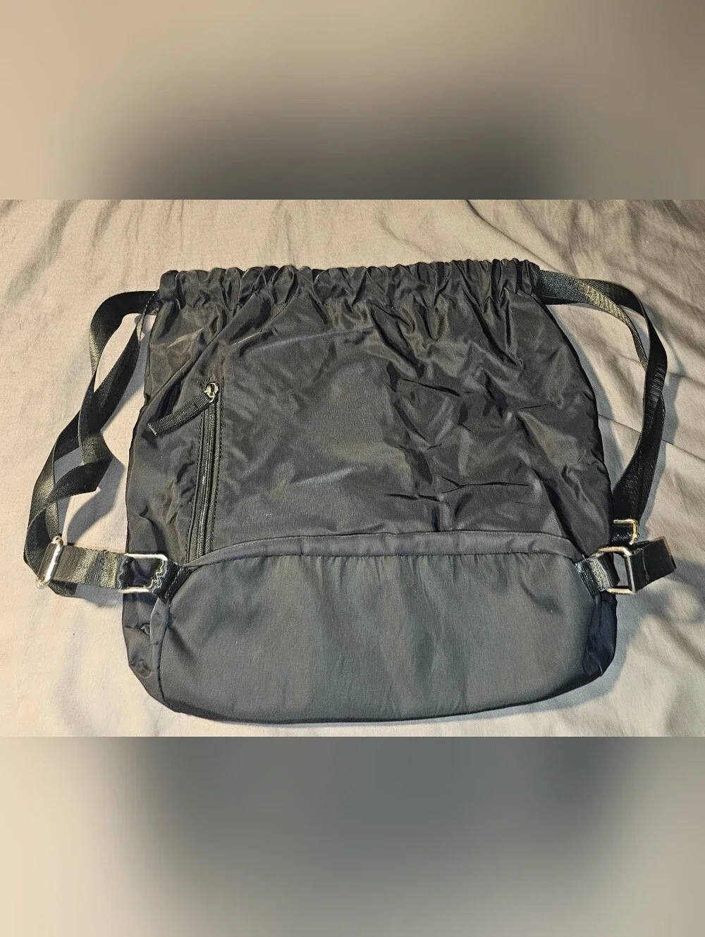 HiTop Black Drawstring Backpack With Pockets Adjustable Straps Hiking, Sports
